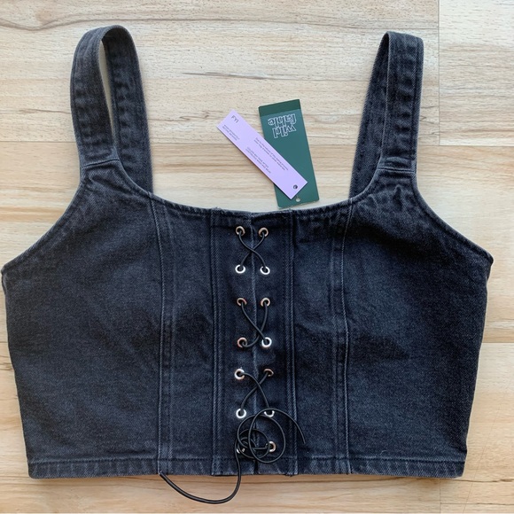 wild fable Tops - Wild Fable Women's Size M Lace Front Denim Corset Tank Top Black Wash